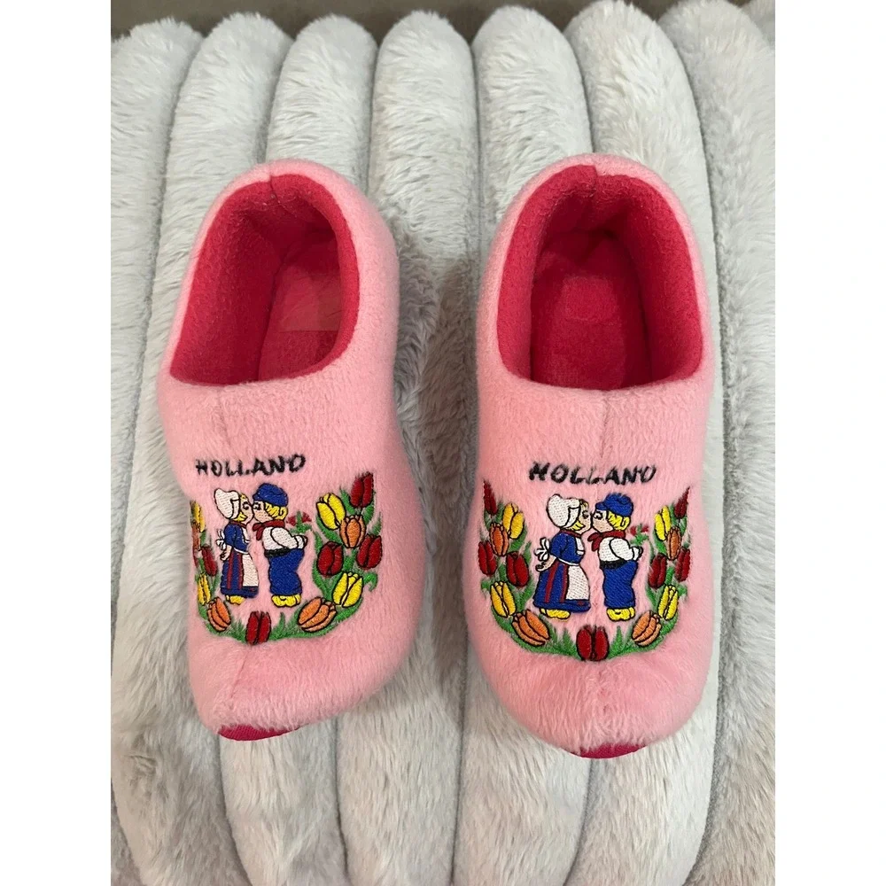 Wooden Shoe‎ Slippers Kids S Pink Good Holland Dutch Embroidered Plush Fleece